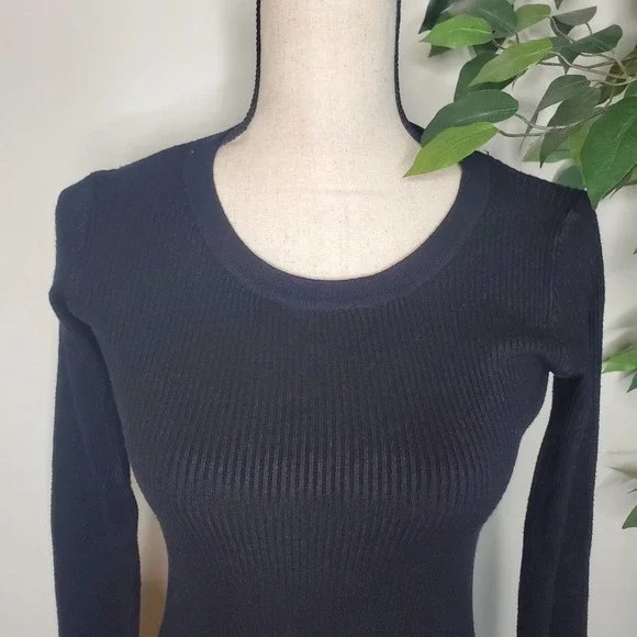 NEW Black Ribbed Long Sleeve Sweater Dress - Picture 7 of 9